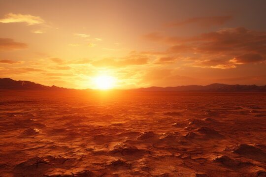 A beautiful sunset over a vast desert plain. Perfect for landscape photography and nature-themed projects