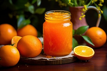 Compact Orange jam jar. Natural organic. Generate Ai