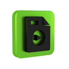 Black AVI file document. Download avi button icon isolated on transparent background. AVI file symbol. Green square button.