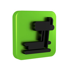 Black Treadmill machine icon isolated on transparent background. Green square button.