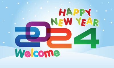 Happy new year 2024 text background greeting card illustration design template vector