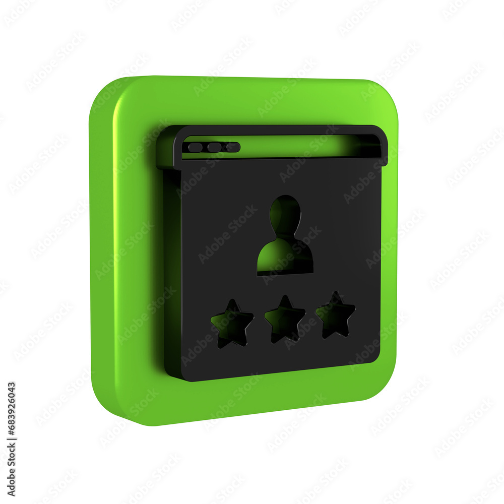 Poster black consumer or customer product rating icon isolated on transparent background. green square butt