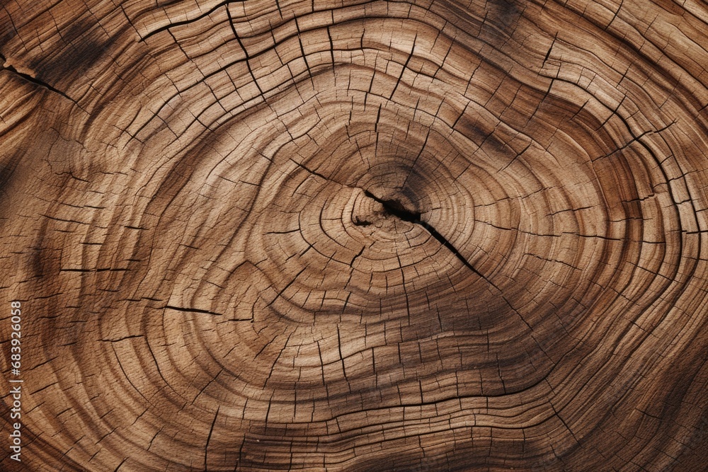 Poster a close-up view of the intricate patterns and textures of a piece of wood. this image can be used to