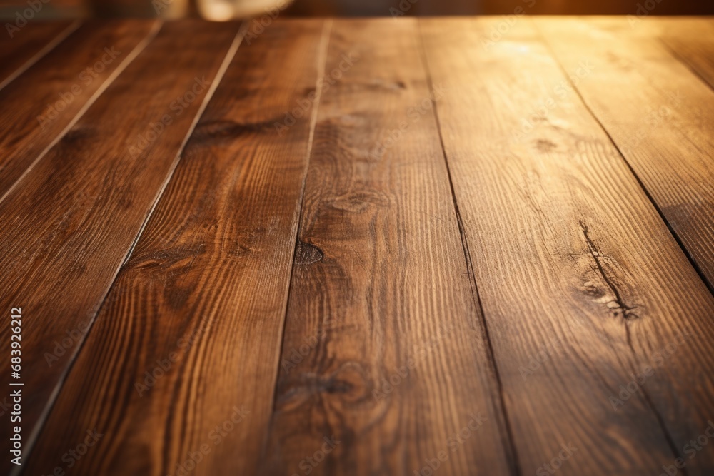 Poster a close-up shot of a wooden table with a blurred background. perfect for adding a rustic touch to yo