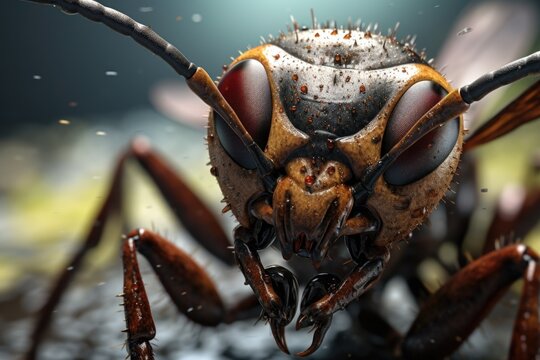 A detailed close up view of a bug's face. This image can be used for educational purposes or in articles about insects and nature