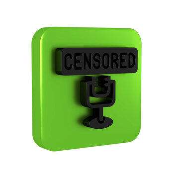 Black Censored stamp icon isolated on transparent background. Green square button.