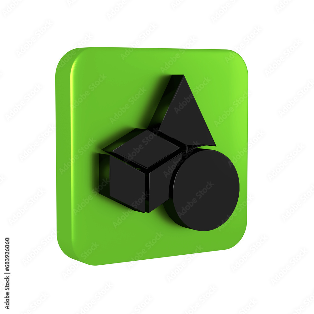 Poster black basic geometric shapes icon isolated on transparent background. green square button.