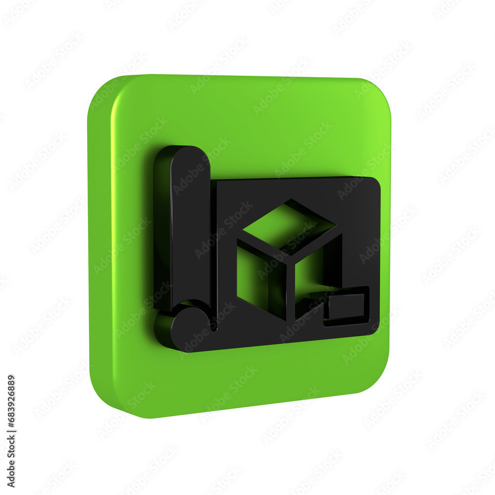 Poster black graphing paper for engineering icon isolated on transparent background. green square button.