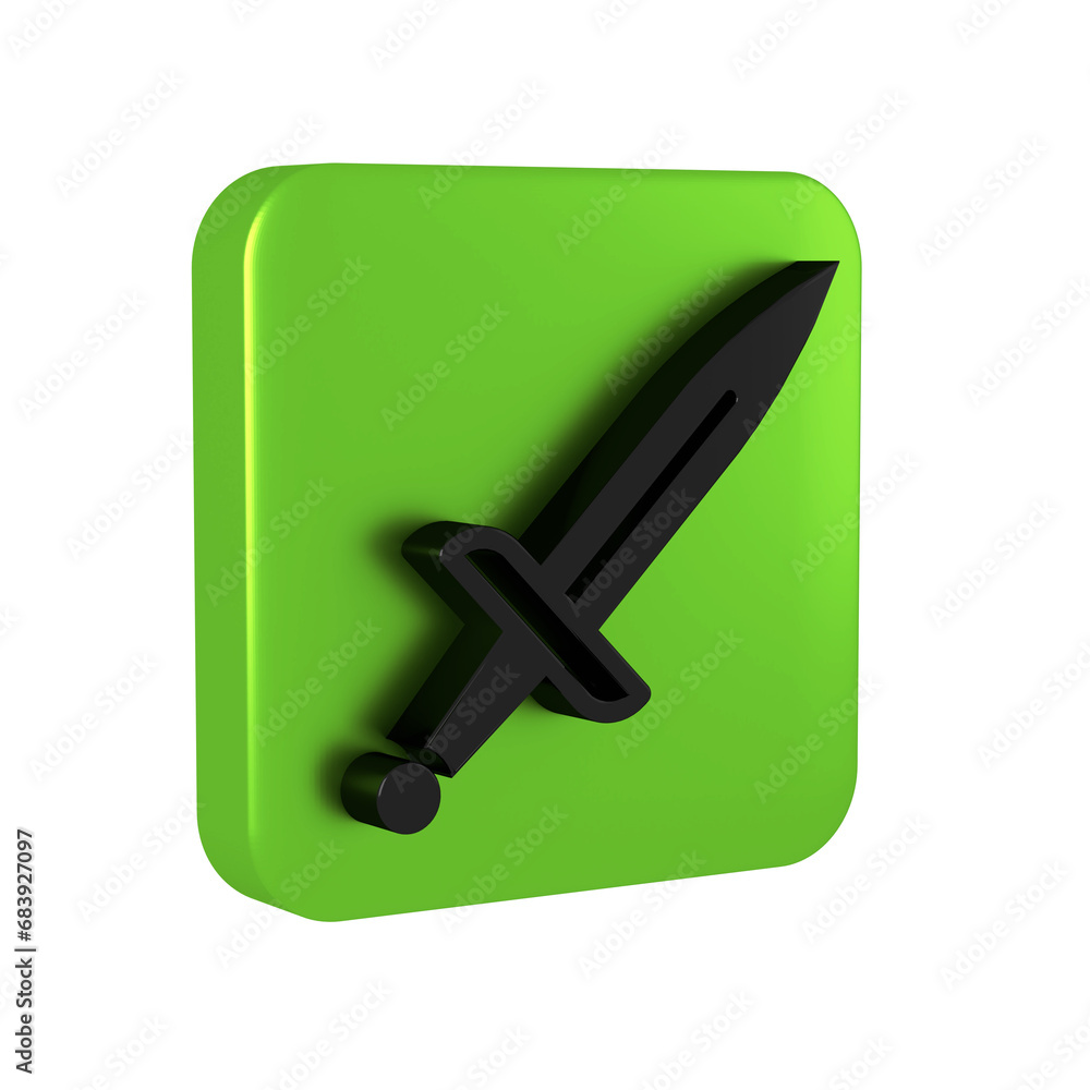 Poster black dagger icon isolated on transparent background. knife icon. sword with sharp blade. green squa