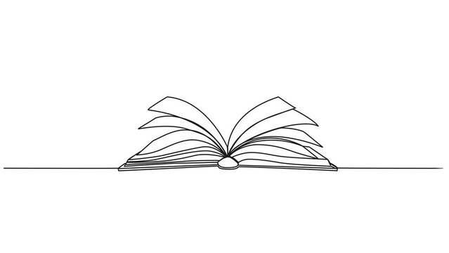 animated continuous single line drawing of an open book, line art animation