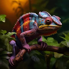 Foto op Canvas colorful chameleon on a branch © filiz