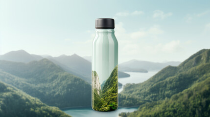 Water bottle floating in the air.