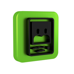 Black Family photo icon isolated on transparent background. Green square button.