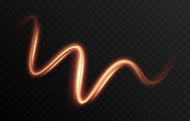 Vector golden glowing lines png. Magic lines of light. Speedy twisted lines. Light trail, glowing waves. Movement of energy flow. Light effect. PNG.