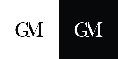 Abstract GM letter design logo logotype concept with a serif font and elegant style in black and white color