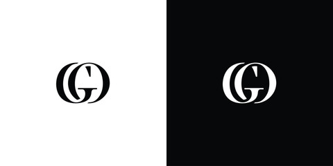 Abstract GO letter design logo logotype concept with a serif font and elegant style in black and white color