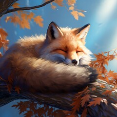 Obraz premium cute sleeping red fox