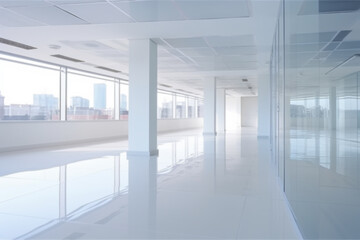 Blurred view of empty corridor in company