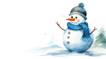 cute watercolor snowman on white background,winter character for holiday design