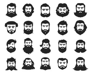 Hipster Handsome Bearded Men Faces Set. Men Faces with different Haircuts and Bearded Vector for Barbershop on a Transparent Background 