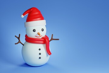 3D rendering of a snowman on a blue background