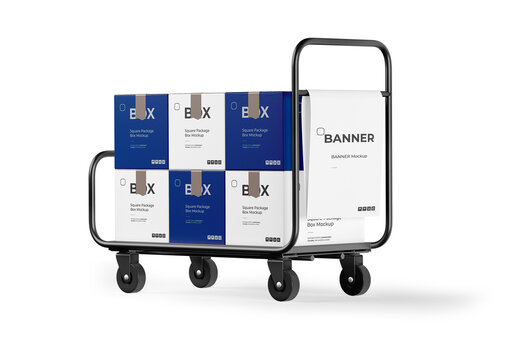 Hand Truck with Boxes Mockup