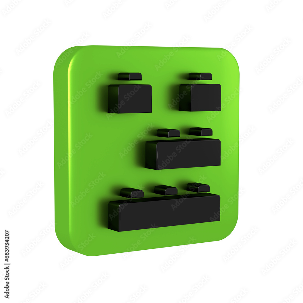 Poster black toy building block bricks for children icon isolated on transparent background. green square b