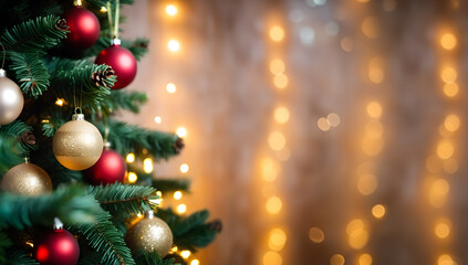 Fototapeta na wymiar christmas tree and blurred bokeh effect area in the background