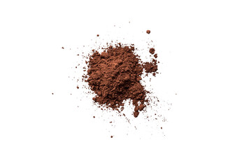 Organic dark chocolate powder isolated on a transparent background without shadow from above, top...