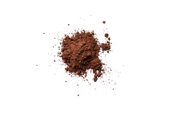 Organic dark chocolate powder isolated on a transparent background without shadow from above, top view
