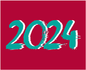 2024 Happy New Year Abstract Cyan And White Graphic Design Vector Logo Symbol Illustration With Pink Background