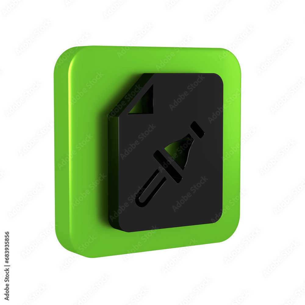 Poster black note paper with pinned pushbutton icon isolated on transparent background. memo paper sign. gr
