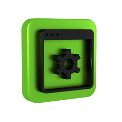 Black Browser setting icon isolated on transparent background. Adjusting, service, maintenance, repair, fixing. Green square button.