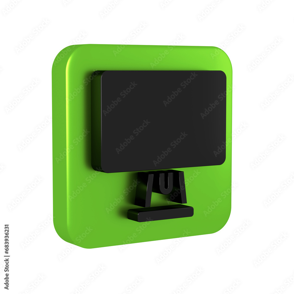 Poster black computer monitor screen icon isolated on transparent background. electronic device. front view