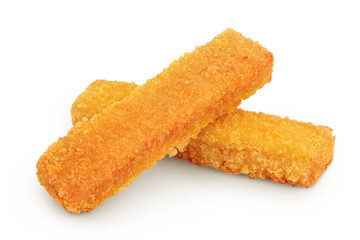 Fish finger or stick isolated on white background with full depth of field