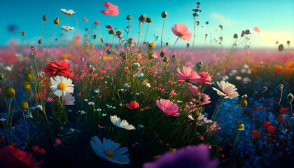 Obraz na płótnie Canvas Field with flowers, summer. AI generative