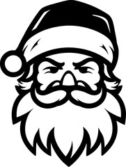 black and white stylized image of a smiling Santa Claus in a hat, with a mustache and a beard, generative ai