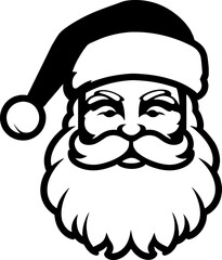black and white stylized image of a smiling Santa Claus in a hat, with a mustache and a beard, generative ai