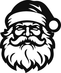Vector image of a Santa Claus on white background. A santa claus face with a beard and , black and white drawing, isolated, generative ai