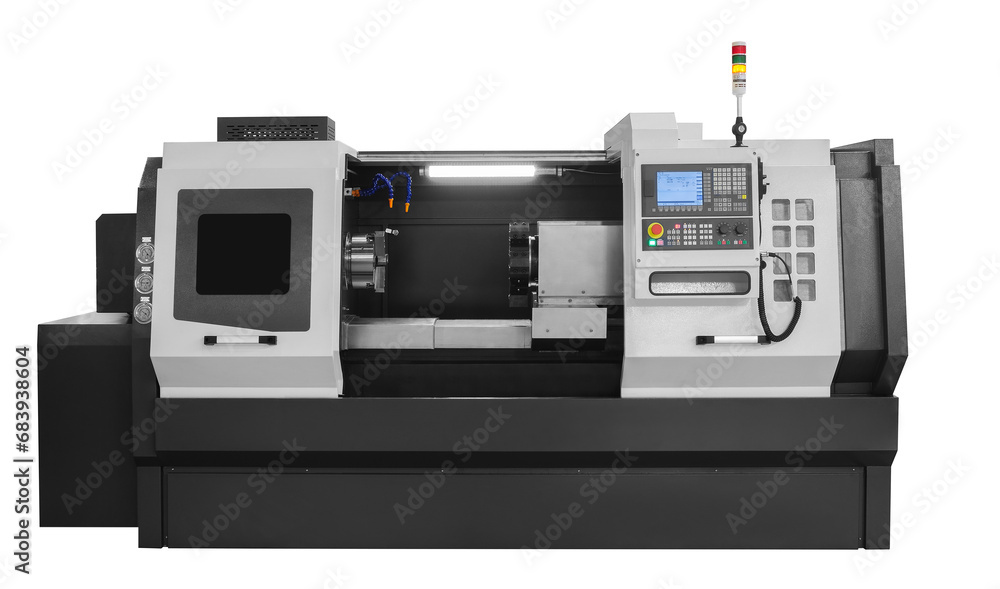 Aufkleber modern programmable metalworking lathe isolated on white background
