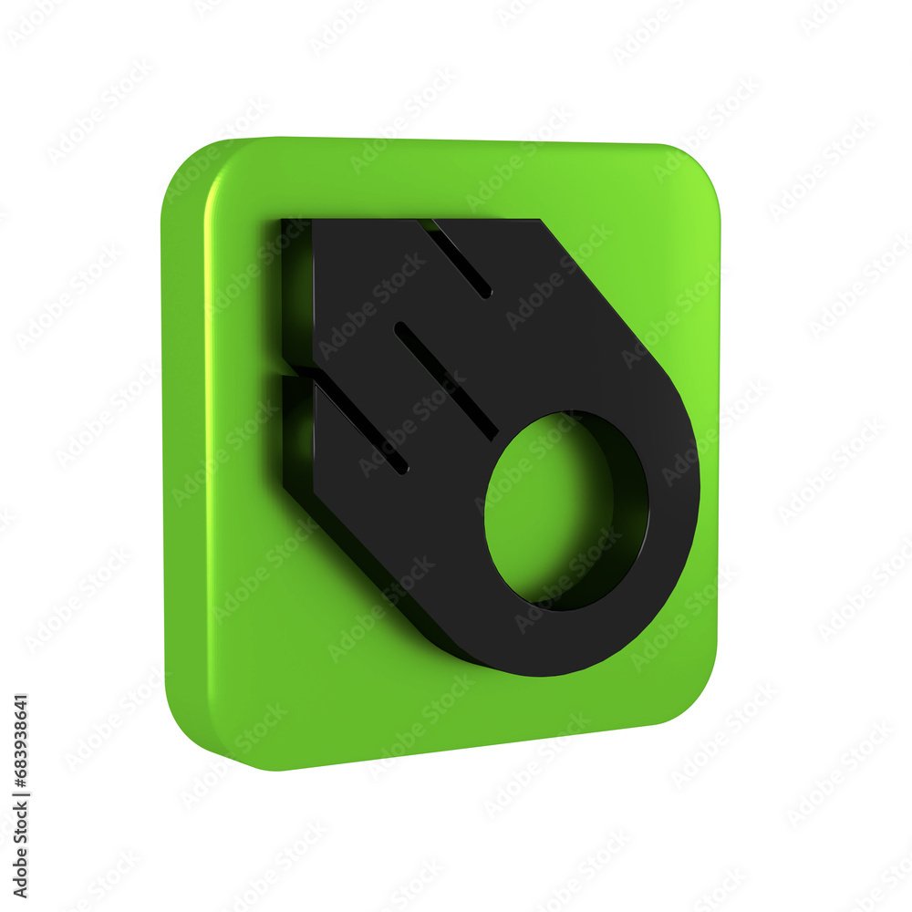 Poster black comet falling down fast icon isolated on transparent background. green square button.