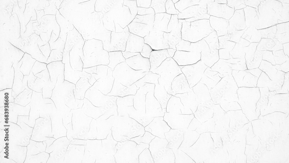 Aufkleber white wall with cracked paint as a textured abstract background for a page, template or web banner