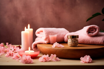 Obraz na płótnie Canvas Soothing spa environment with pink candles casting a gentle light