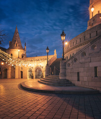 Fisherman's Bastion in Budapest, Hungary in Christmas