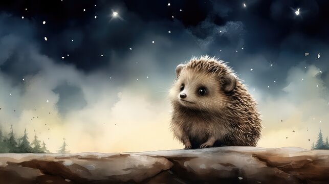 malutki patrzący się jeżyk z niebieskim tłem