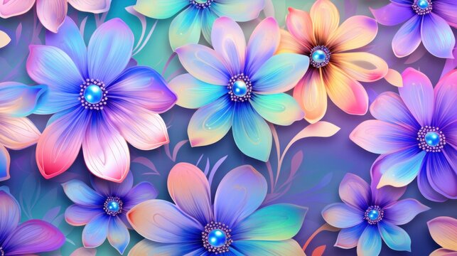 A bunch of colorful flowers on a blue background