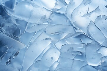 Close-up of broken ice macro top. Abstract ice background. Blue background with cracks on ice surface