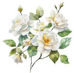 Obraz na płótnie Canvas Watercolor illustration of white roses. Ai generated. Transparent background, PNG
