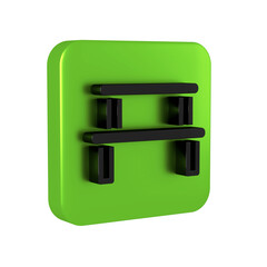 Black Sauna wood bench icon isolated on transparent background. Green square button.