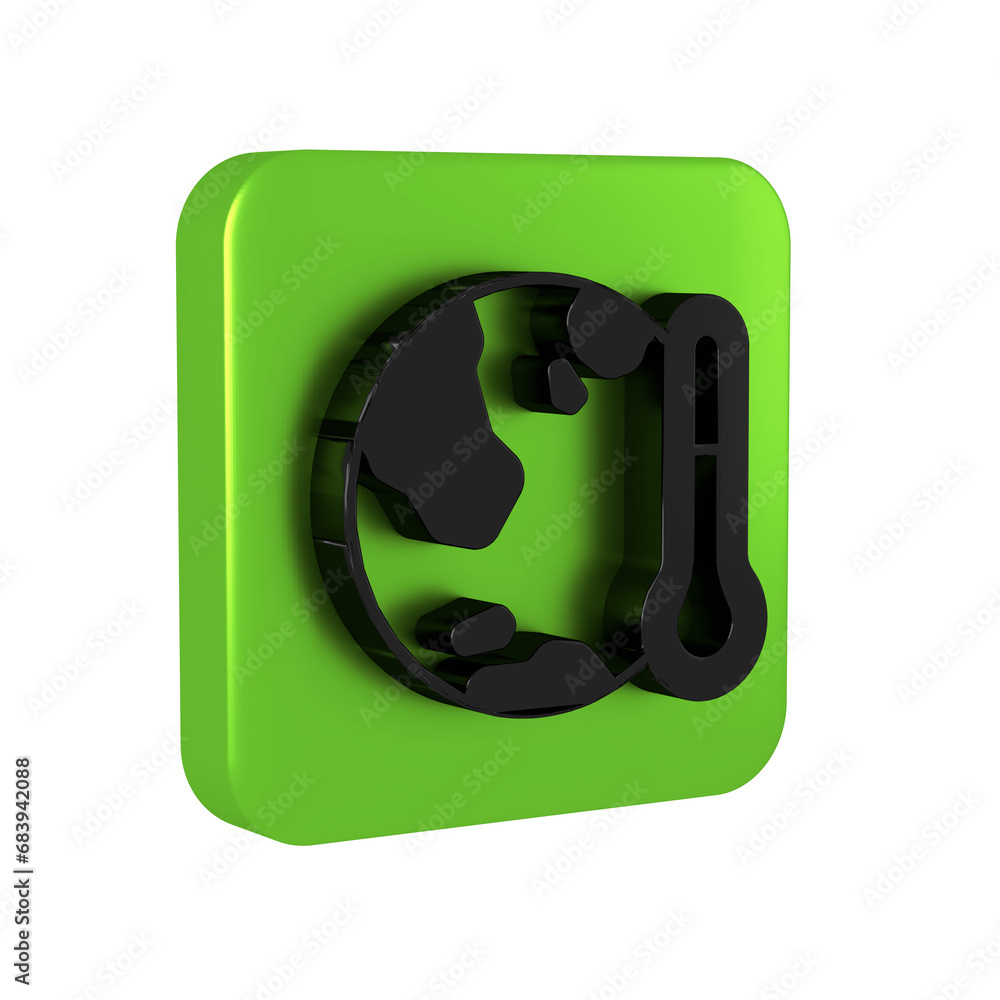 Poster black planet earth melting to global warming icon isolated on transparent background. ecological pro